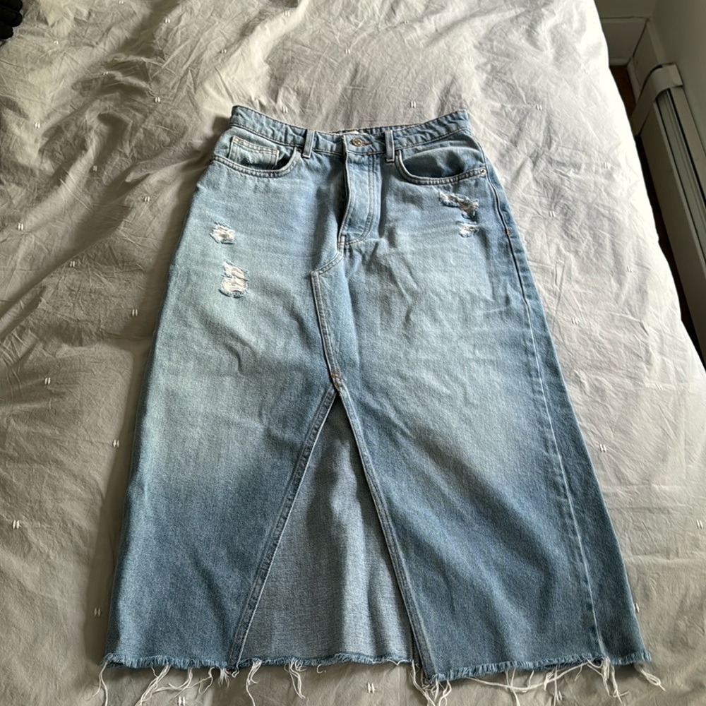 Midi denim skirt high waist (US 26)